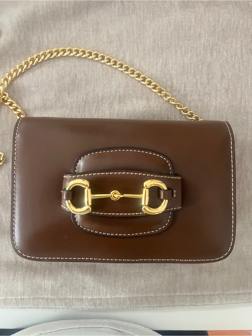 Brown Leather Crossbody Bag with Gold Horsebit Detail
